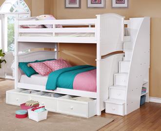 Ashton Full/Full Bunk Bed w/Stairs White