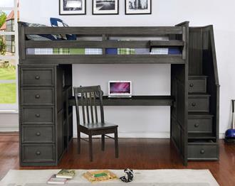 Multifunction Full Loft Bed w/Desk Weathered Grey